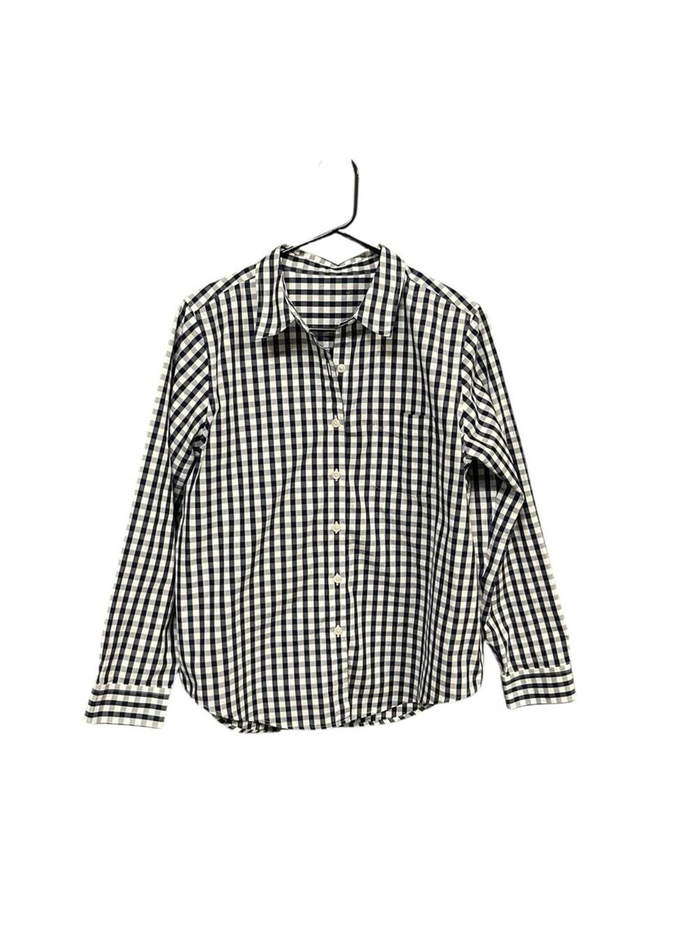 L.L.Bean Gingham Button Front Shirt Women’s M* Blue White Cotton Long Sleeve
